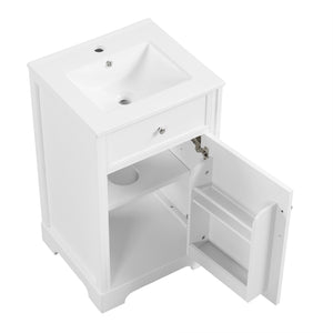 English Elm 20" Bathroom Vanity with Ceramic Sink, MDF Construction, Soft-Closing Door, Storage Rack & Shelf White N725P218017K