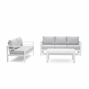 English Elm 3-piece Outdoor Aluminum Conversation Set with Deep Cushions and Wpc Coffee Table Grey+White B082S00087