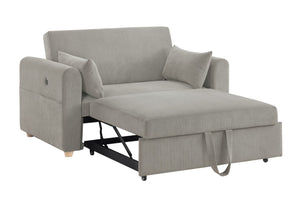 English Elm Mireille Corduroy Convertible Sleeper Loveseat with Usb Charging and Storage Pockets Gray B2749P413229