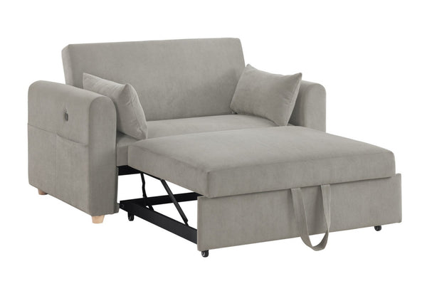 English Elm Mireille Corduroy Convertible Sleeper Loveseat with Usb Charging and Storage Pockets Gray B2749P413229