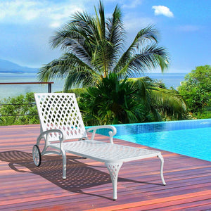 English Elm Aluminium Adjustable Reclining Chaise Lounge with Wheels, Rust-Resistant Bronze Finish, Durable Outdoor Seating White W640P292968