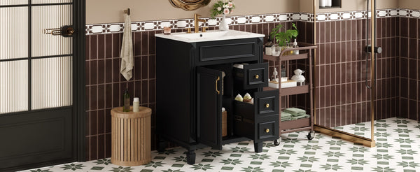 English Elm 24" French-Inspired Bathroom Vanity With Ceramic Sink, 2 Soft-Close Drawers & Adjustable Shelf N710P318989B