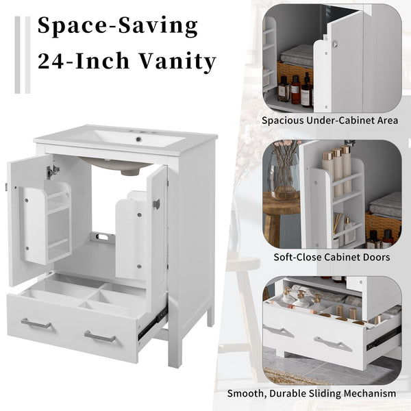 English Elm 48-Inch Modern Bathroom Vanity with Dual Ceramic Sinks, Ample Soft-Close Storage and Stylish Design White N729P000009K