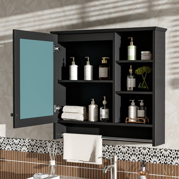 English Elm 30 Inch Wall Mount Mirror Cabinet Mdf Storage with Soft Close Hinges Bathroom Vanity Black N710P186086B