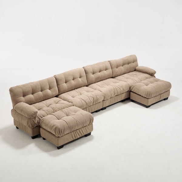 English Elm U Shaped Modular Cloud Sectional with Plush Flannelette Upholstery Deep Seat Living Room Sofa Light Brown W2120S00050