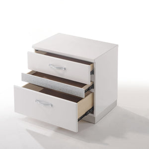 English Elm Glossy High-Gloss White Nightstand with 3 Drawers, Hidden Jewelry Drawer & Smooth Metal Glides 23"W B2741P321724