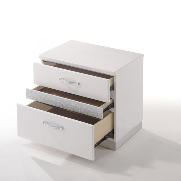 English Elm Glossy High-Gloss White Nightstand with 3 Drawers, Hidden Jewelry Drawer & Smooth Metal Glides 23"W B2741P321724