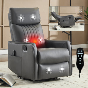English Elm Blue Fabric Swivel Rocker Recliner with Massage Heat Nodes for Living Room Comfort Grayish Green W1803P321819