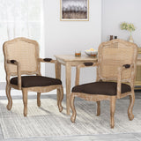 Christopher Knight Home® - Noble House - Andrea French Country Wood And Cane Upholstered Dining Armchair (Set Of 2)