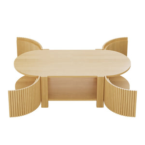 English Elm Oval Fluted Rubberwood Coffee Table with Open Storage Shelf for Living Room Natural N735P369880N