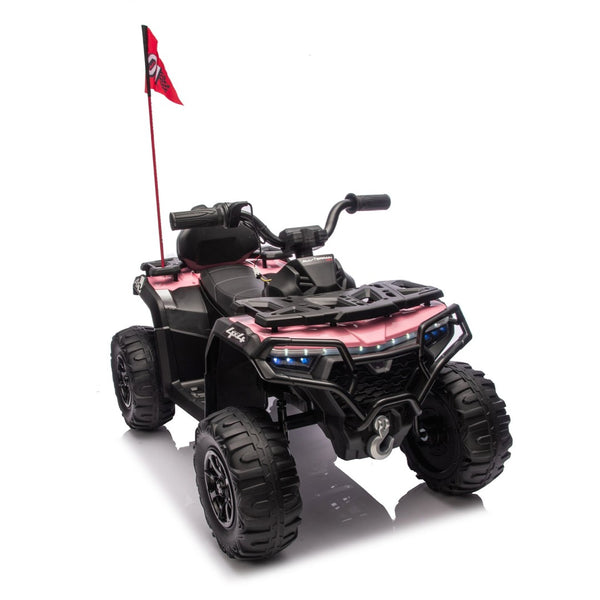 English Elm 24v Kids Electric Ride-on Atv with Dual Motors Bluetooth Led Lights and Flag Poles Pink W1578P305896