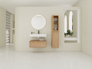English Elm 30 Inch Wall-Mounted Bathroom Vanity Set With Resin Sink & Soft-Close Drawers For Modern Spaces W999S00350