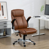 English Elm Vinsetto Executive Massage Office Chair With 6 Vibration Points, Heated Faux Leather Computer Desk Chair With Flip-Up Armrest, Adjustable Height, Swivel Wheel, Brown