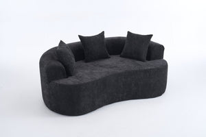 English Elm Crescent-shaped Chenille Loveseat Low Profile Curved Sofa for Modern Living Rooms Black W5188P450356