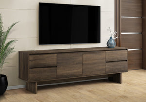 English Elm Tv 72-Inch Console TV Stand with 4 Drawers, Cabinet & Cable Management, Dark Brown Laminate, Solid Wood Design B2710P287025