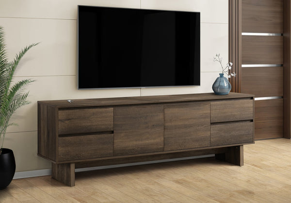 English Elm Tv 72-Inch Console TV Stand with 4 Drawers, Cabinet & Cable Management, Dark Brown Laminate, Solid Wood Design B2710P287025