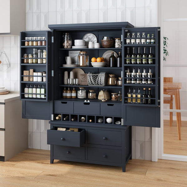 English Elm Topmax Freestanding Pine Wood Kitchen Pantry Cabinet with Wine Rack Gray SP000070AAE
