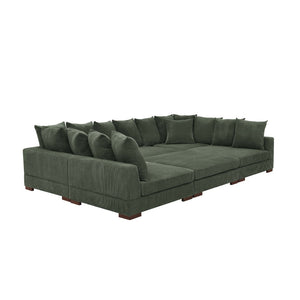 English Elm Large Corduroy Modular Sectional Sofa Sleeper with Ribbed Texture for Open Living Dark Green B2748S00012