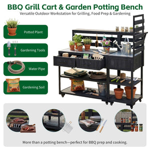 English Elm Topmax Modular Fir Wood Outdoor Kitchen Cart Stainless Steel Prep Station Black N717P417963B