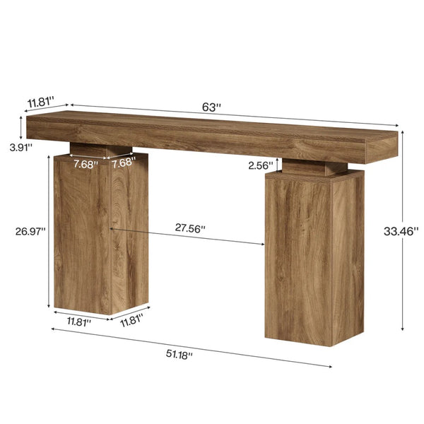 English Elm Practical Geometric Console Table with Matte Black Wood Grain Finish for Entryway or Sofa T3971P453732
