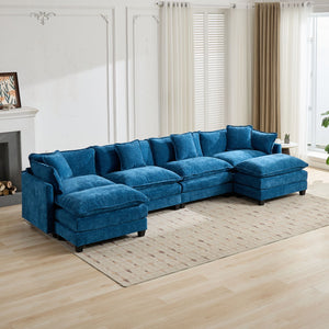 English Elm Cloud Sofa 4 Seats - Modern Modular Sectional Couch In Elegant Blue Chenille For Ultimate Comfort & Style W1143S00049