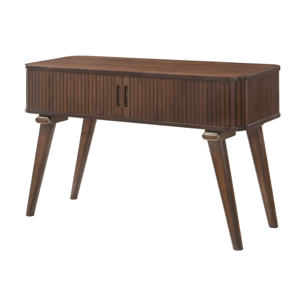 English Elm 1pc Walnut Veneer Sofa Table Tambour Doors Shelved Storage Mid-century Living Room B011P287325