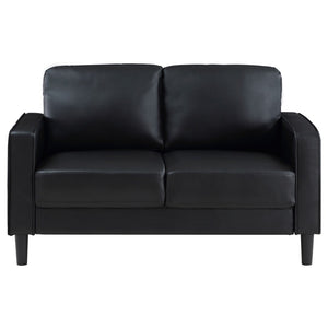 English Elm Weld Black Faux Leather Sofa Loveseat and Chair Set Mid-century Modern Living Room B062S01658