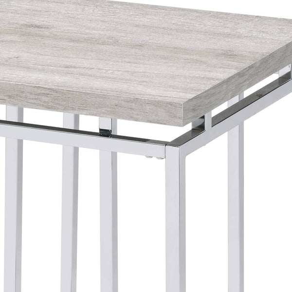 English Elm Chafik Square Natural Oak End Table with Chrome Sled Base, Metal Apron Trim, Compact Modern Design B2726P271195