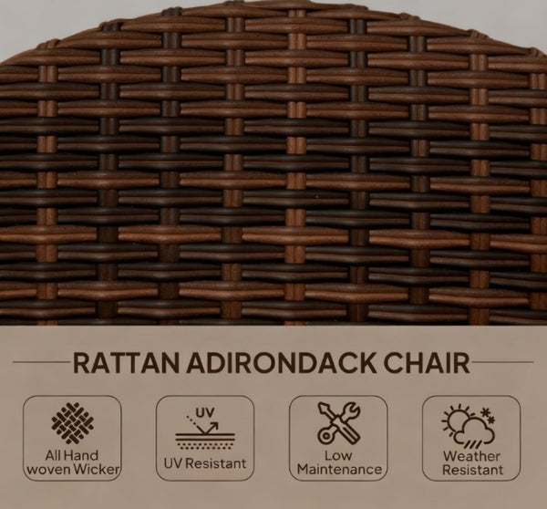 English Elm Soft Cushioned Wicker Adirondack Patio Chair with Tall Curved Back and Wide Armrests T3971P417319
