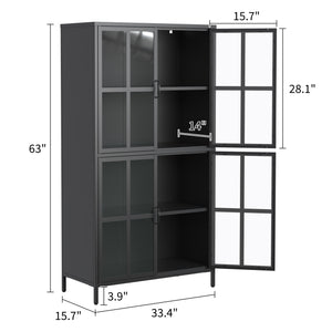 English Elm Premium Black Metal Storage Cabinet with Tempered Glass, Adjustable Shelves, Anti-Tip Safety & Silent Close T2398P263577