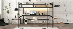 English Elm Metal Queen Loft Bed With Integrated Desk, Power Outlet & Led Lights - Space-Saving Black Design W1580S00107