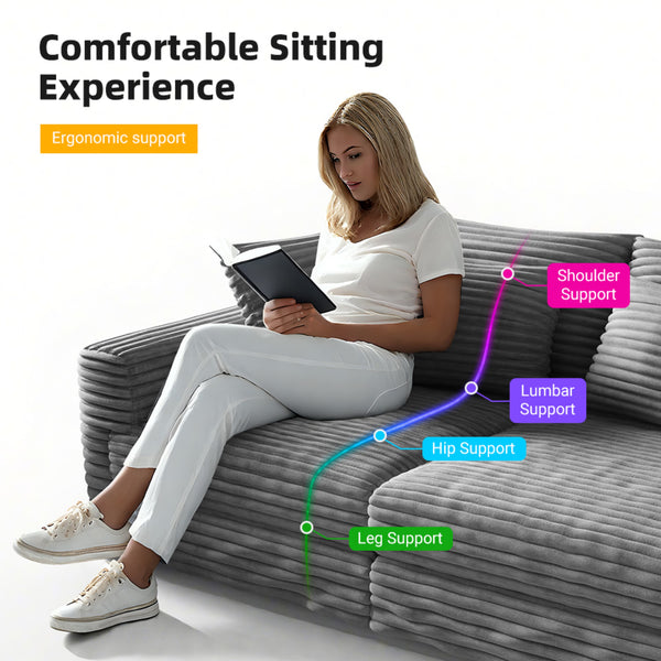 English Elm 82.7" Plush Corduroy 3-Seat Sofa - Modern Comfort With Modular Ottomans, Soft Pillows & Quick Assembly W1885S00157