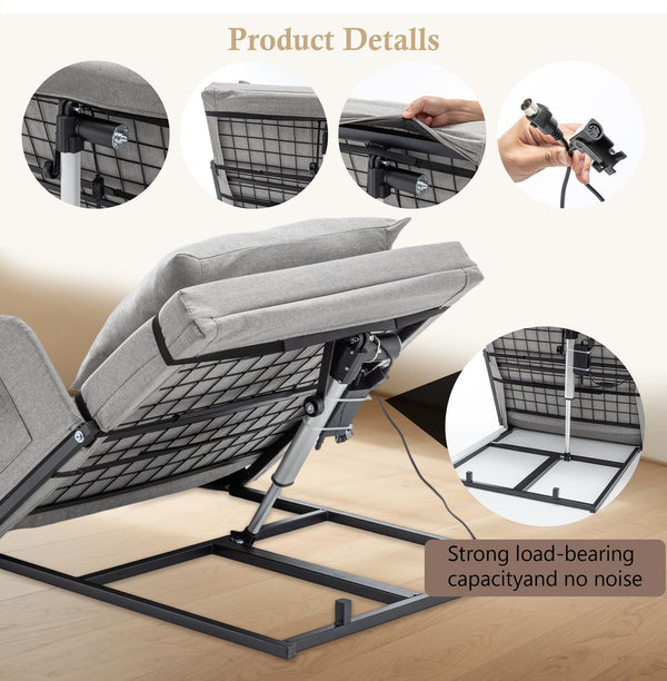 English Elm Electric Adjustable Bed Backrest With Safety Rails - 300 Lbs Capacity, 4-68° Lift, Easy Care Cover W1422P352935