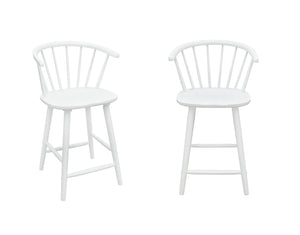 English Elm 2pc White Contemporary Counter Height Stool Chairs with Spindle Back, Ergonomic Curved Seat, Durable Wood Finish — Perfect for Islands and Bars B011P378321