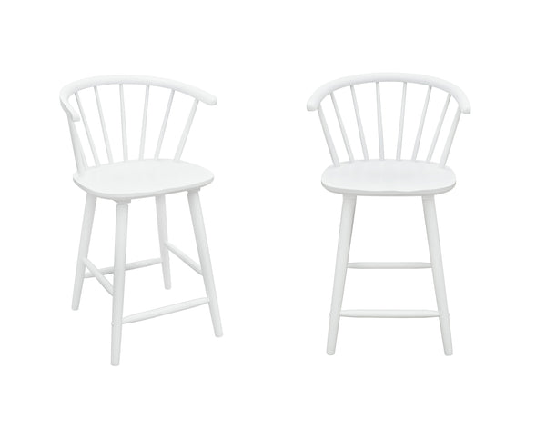 English Elm 2pc White Contemporary Counter Height Stool Chairs with Spindle Back, Ergonomic Curved Seat, Durable Wood Finish — Perfect for Islands and Bars B011P378321