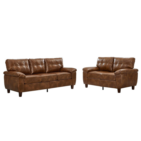 English Elm 2 Piece Pu Leather Sofa Set Tufted Cushions Hidden Storage Modern Living Room Brown W1097S00251