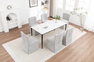 English Elm Linen Modern Dining Chairs Set of 2 — Padded Armless Fabric Side Chairs with Iron Legs, 250lb Capacity Gray W1170P365356