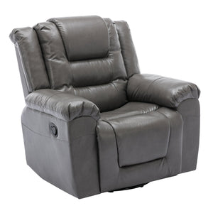 English Elm 360°Swivel Plush PU Recliner Chair with Wide Armrests, 350lb Capacity, Infinite Manual Recline Comfort Grey WF323618AAE