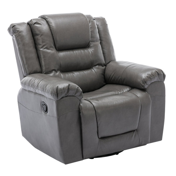 English Elm 360°Swivel Plush PU Recliner Chair with Wide Armrests, 350lb Capacity, Infinite Manual Recline Comfort Grey WF323618AAE