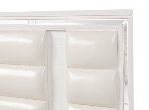 English Elm Genoa King Storage Bed Glam Faux Leather Headboard with Led Lighting Mirror Accents B078S00715