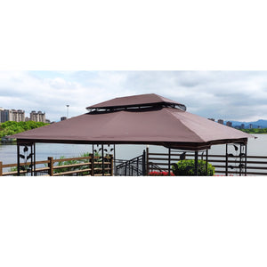 English Elm 10x12 Outdoor Patio Gazebo Canopy Replacement Double-Tier Polyester UV Resistant Roof with Drain Holes Brown W419P198358
