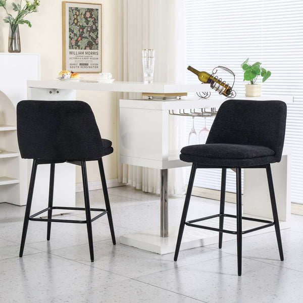 English Elm Counter Upholstered Swivel Bar Stools Set of 2 — Mid-Century Modern Comfort, 360° Rotation, Durable Metal Legs Black W2200P233486