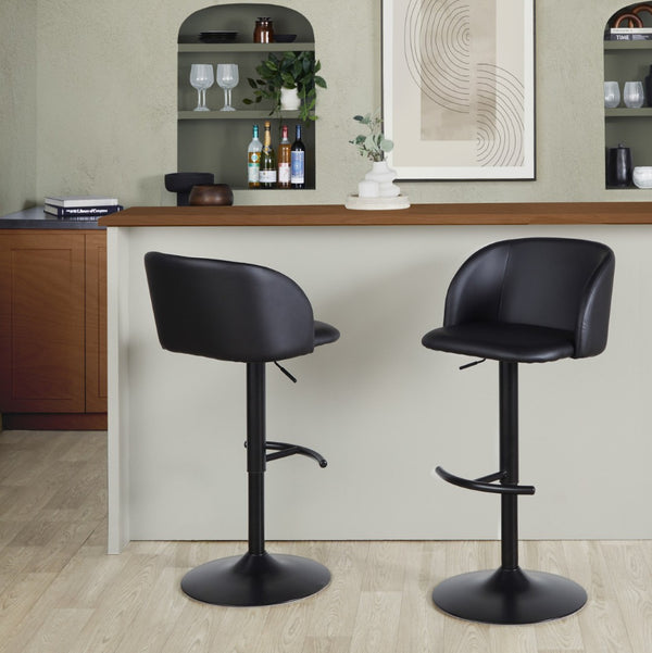 English Elm Adjustable Swivel Barstools with Gold Base Faux Leather Seats for Kitchen Islands Set of 2 B202S01969