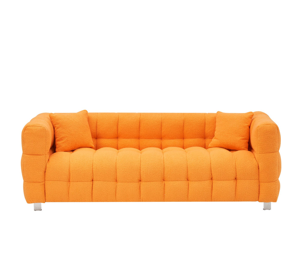 English Elm 80-Inch Orange Teddy Fleece Sofa with 2 Throw Pillows, Solid Wood Frame, Metal Legs, 500lb Capacity W1278P173376