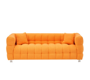 English Elm 80-Inch Orange Teddy Fleece Sofa with 2 Throw Pillows, Solid Wood Frame, Metal Legs, 500lb Capacity W1278P173376