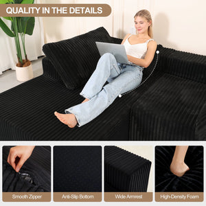 English Elm Modular Cloud-Style Sectional Sofa with Chaise — Deep-Seat Plush Upholstered L-Shape for Living Rooms Black W3706S00003