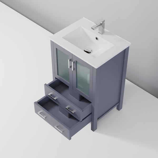 English Elm Dark Grey Bath Vanity With White Ceramic Top & Chrome Faucet Set – Modern & Compact Storage Solution B2731P260507