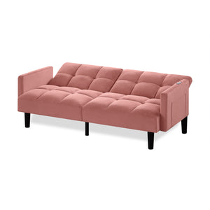 English Elm Velvet Convertible Futon Sofa Bed with Adjustable Back, Plush 9" Cushion, Eucalyptus Frame for Apartments Pink W1413P332830