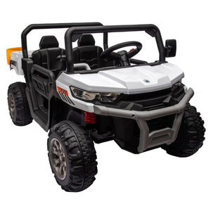 English Elm 24v Kids Ride on Dump Truck Two Seat Electric Utv with Tilting Bed and Remote Control White W1578P188522