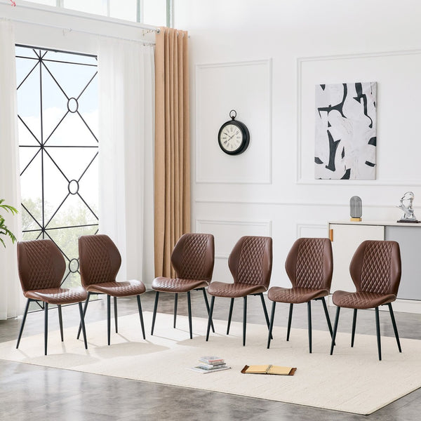 English Elm 4-piece Diamond Quilted Upholstered Dining Chair Set with Sleek Black Metal Legs Brown+Black W1151P458008